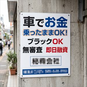 福井県の車担保融資の看板