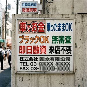 山梨県の車担保融資の看板