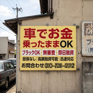 東京都の車担保融資の看板
