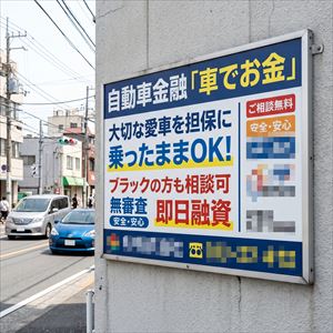 宮城県の車担保融資の看板